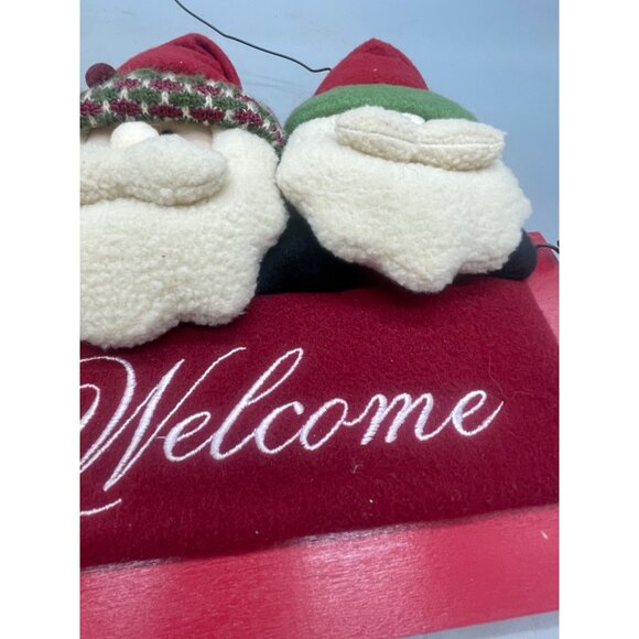 Santa Christmas welcome sign 3 Santas red plush rectangle 13x10" wood READ - Picture 3 of 7